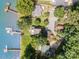 Expansive aerial shot showcasing the lakefront property with lush trees and a private boat dock at 4586 Doctor Dr, Catawba, NC 28609