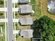 Aerial view showcases rooftops, backyards, and streetscape, highlighting neighborhood layout at 461 Misty Law Ln, Clover, SC 29710
