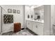 Bathroom featuring double sink vanity, a decorative scale, and modern tiling at 461 Misty Law Ln, Clover, SC 29710