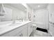Bathroom showcasing a double vanity, tiled floors, a modern mirror, and a shower and tub at 461 Misty Law Ln, Clover, SC 29710