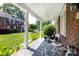 Covered porch with stone flooring, white columns, and seating, offering a relaxing outdoor space at 524 Hawthorne Ln, Charlotte, NC 28204