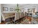 Elegant dining room featuring a unique green chandelier and decorative accents at 6409 Ilex Ct, Charlotte, NC 28211