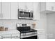 Modern kitchen featuring stainless steel appliances, white cabinets, and sleek countertops for a clean look at 2116A Glenwood St, Kannapolis, NC 28083