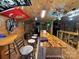 View of the custom-built bar with wood countertop, stools, decorations and refrigerator at 4285 Palmer Lloyd Rd, Lancaster, SC 29720