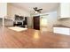 Eat-in kitchen featuring a breakfast bar, stainless appliances, and a sliding barn door at 5323 Flat Creek Rd, Heath Springs, SC 29058