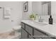 Bathroom with a sleek vanity, modern faucet, and decorative plant at 618 Station St # 46, Clover, SC 29710