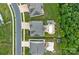 Aerial view of homes featuring landscaped lawns, fenced backyards with pools and outdoor living spaces with brick patios at 7339 Millstone Sw Cir, Concord, NC 28025