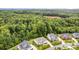 Aerial view showcasing the home's location adjacent to a beautiful wooded area at 8709 Raven Top Dr, Mint Hill, NC 28227