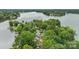 Aerial view showcasing a lush, green neighborhood with access to a large lake and private docks at 1111 Palmyra Dr, Fort Mill, SC 29708