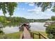Lakeside view of a private boat dock on a serene lake, with stairs down to a waterfront paradise at 1111 Palmyra Dr, Fort Mill, SC 29708