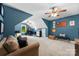 Large bonus room with neutral carpet, couch, ceiling fans and natural light at 1730 Eden Glen Dr, Dallas, NC 28034
