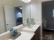 Bright bathroom features a vanity with a stylish faucet and large mirror, offering a clean aesthetic at 2411 Bonterra Blvd, Indian Trail, NC 28079