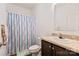Bright bathroom featuring a vanity with a light countertop and a shower with a colorful curtain at 2949 Anderson Burgess Rd, Sharon, SC 29742