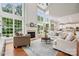 Bright living room featuring tall windows, a fireplace, hardwood floors and comfortable seating at 5046 Cressingham Dr, Fort Mill, SC 29707