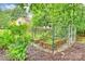 Backyard garden featuring raised garden beds, an enclosed fence, and mulched ground at 6722 Elmstone Dr, Charlotte, NC 28277