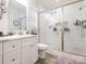 Bathroom featuring a glass enclosed shower, white subway tile, and updated fixtures at 805 Brookmont Ave, Salisbury, NC 28146