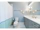Bright bathroom featuring a single vanity, a toilet, and a bathtub with shower combo at 9807 Aristides Dr, Waxhaw, NC 28173