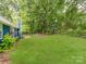Large, grassy backyard with mature trees and a wooden fence for added privacy and charm at 10736 Spruce Mountain Rd, Charlotte, NC 28214