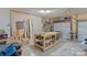 Functional garage with a workbench, tool storage, and overhead bicycle racks at 1310 Bellhook Nw Pl, Concord, NC 28027