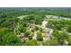 An aerial view of a residential neighborhood near a school and athletic fields surrounded by dense green foliage at 2005 Schofield Pl, Salisbury, NC 28144