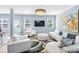 Bright living room featuring hardwood floors, many windows, stylish seating, and a large colorful painting at 2213 Iron Works Dr, Clover, SC 29710