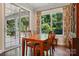 Dining room with wood table, four chairs, and sliding glass door leading to the patio at 3808 Halcyon Dr, Huntersville, NC 28078