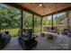 Inviting back porch with wood ceiling, ceiling fan, outdoor seating, and backyard views at 4143 Willow Haven Dr, Denver, NC 28037