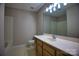 Full bathroom featuring a shower/tub combo, large vanity, and modern fixtures at 4728 Cottage Oaks Dr, Charlotte, NC 28269