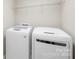 This laundry room features a washer and dryer plus storage shelf above at 4848 Fonthill Ln, Charlotte, NC 28210