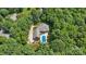 Aerial view of a house with a backyard pool surrounded by lush, green trees at 5812 Morgan Park Dr, Monroe, NC 28110
