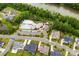 Aerial view of a beautiful community pool and clubhouse surrounded by lush landscaping at 6261 Six String Ct, Fort Mill, SC 29708