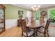Inviting dining room features a glass-topped table, chandelier, and natural light at 10710 Bristlecone Ct, Mint Hill, NC 28227