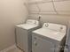Functional laundry area with practical washer, dryer, and shelving for efficient home organization at 108 Red Juniper Way, Statesville, NC 28625