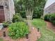 Lush green lawn and flower beds add to the charm of this home's exterior at 1124 Greenbridge Dr, Matthews, NC 28105