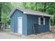 Exterior of a sturdy, blue outbuilding with a white door, window, and ample storage or workspace at 1565 Earnhardt Rd, Salisbury, NC 28146