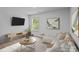 Inviting living room features neutral walls, modern furniture, a mounted TV, and stylish decor at 2021 Tarzi Ln, Charlotte, NC 28215