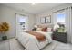Cozy bedroom with two windows, complemented by bedside tables, lamps, and tasteful wall art at 203 Balboa St, Matthews, NC 28104
