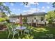 The backyard features a table, chairs, a vibrant green lawn, and mature trees at 3721 Conway Ave, Charlotte, NC 28209