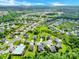 Wide aerial shot of a residential community with pool, surrounded by trees at 7480 Katelyn Ct, Harrisburg, NC 28075