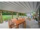 Relaxing covered back patio with outdoor furniture and an outdoor dining set overlooking the backyard at 9818 Starwood Dr, Charlotte, NC 28215
