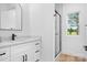 Modern bathroom featuring sleek black hardware, glass-enclosed shower, and bright natural light at 106 Arbor Dr, Waxhaw, NC 28173