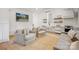 Bright living room with shiplap walls, comfortable seating, and a kitchenette with open shelving at 2221 Kenmore Ave, Charlotte, NC 28204