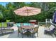 Relaxing pool area with an umbrella-covered dining table and lounge chairs on a wooden deck at 231 Valley View Dr, Clover, SC 29710