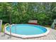 Above-ground pool and wooden deck set against a backdrop of lush greenery at 231 Valley View Dr, Clover, SC 29710