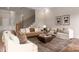 Inviting living room showcasing neutral tones, plush seating, staircase, and stylish decor at 3009 Ocaso Ct, Matthews, NC 28104