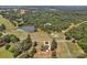 Panoramic aerial shot featuring a stunning home on a golf course, a tranquil pond, and picturesque wooded landscape at 3068 River Rd, Shelby, NC 28152