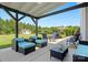 Relaxing covered patio with comfortable outdoor seating and view of large backyard at 6535 Bridgemoor Dr, Indian Trail, NC 28079
