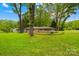 Serene backyard view of a single-story home surrounded by mature trees and a lush green lawn, creating a peaceful retreat at 7022 Lakeside Dr, Charlotte, NC 28215