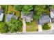 Aerial view of the house, showing its location within a well-established and heavily wooded neighborhood at 8256 Chatham Oaks Dr, Concord, NC 28027
