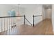Second floor landing featuring hardwood floors, a chandelier and view of the foyer window at 8721 Lake Challis Ln, Charlotte, NC 28226